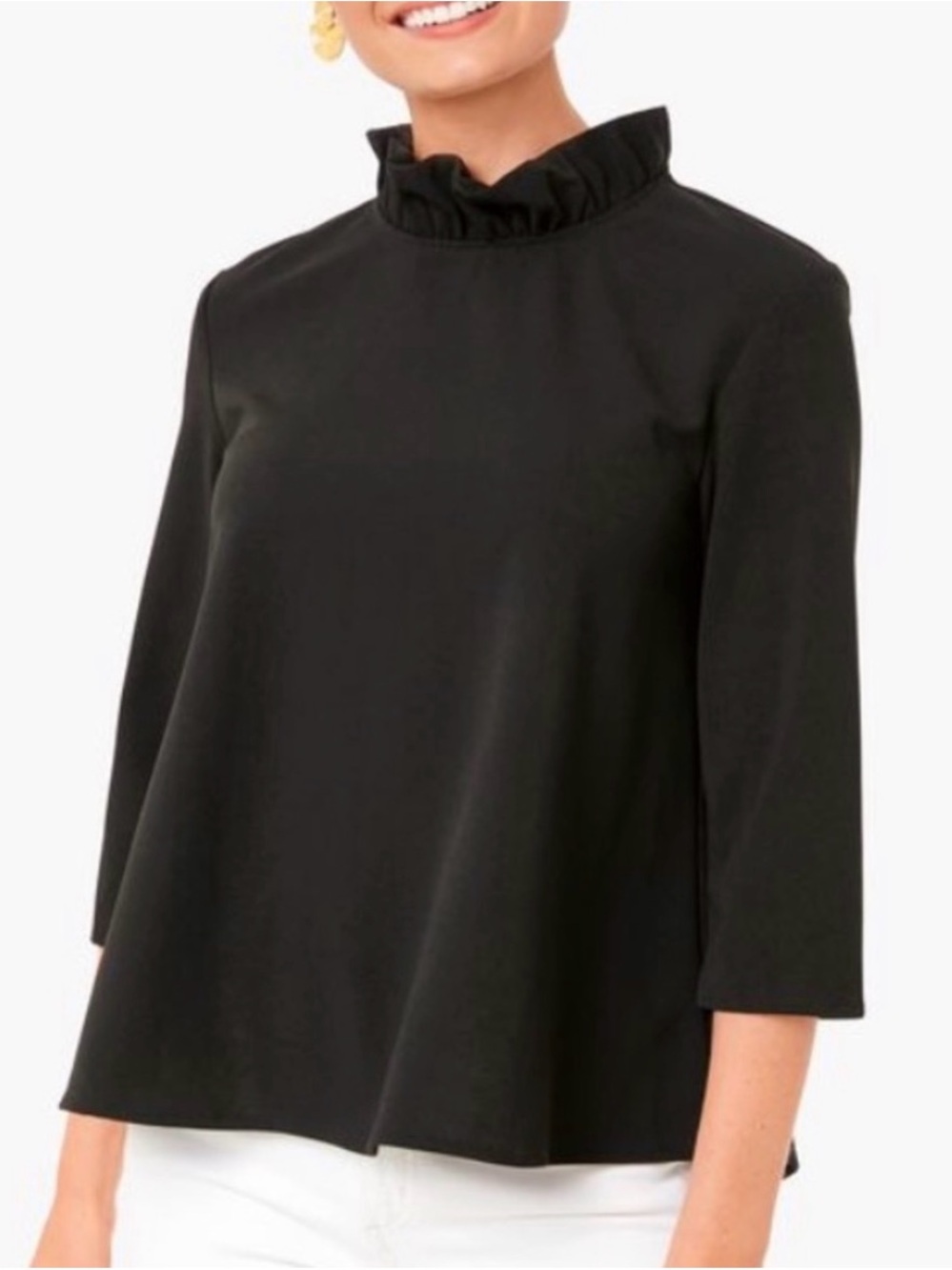 Pomander Place Black Ruffle Mock-Neck Blouse